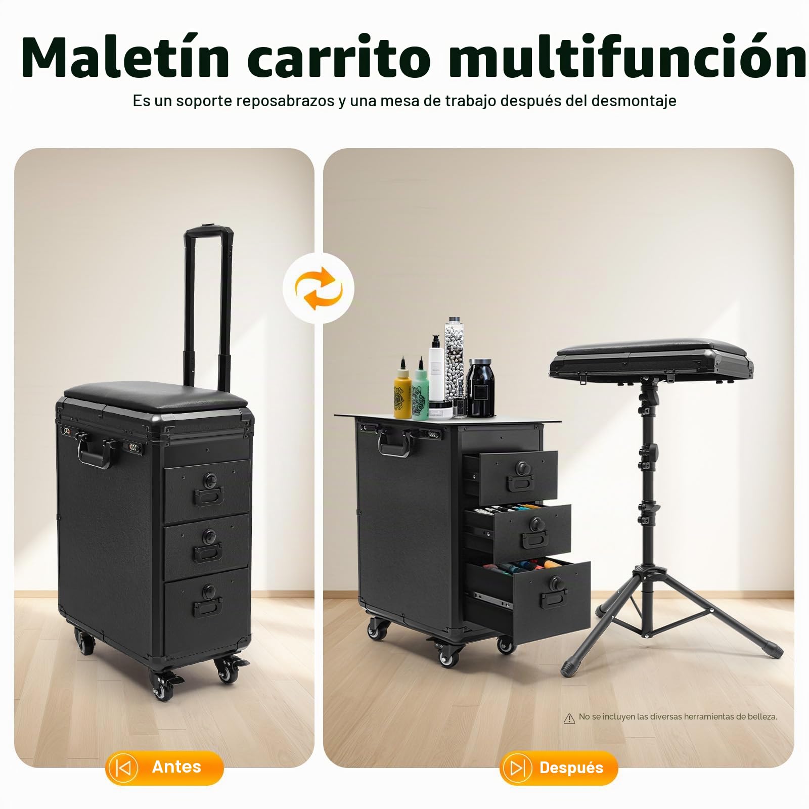 Rolling Makeup Case, organizador de maquillaje profesional, con 3 cajones, ruedas universales y candado de combinación, ideal para maquillaje y estilistas, robusto y espacioso, 42 x 28 x 53 cm