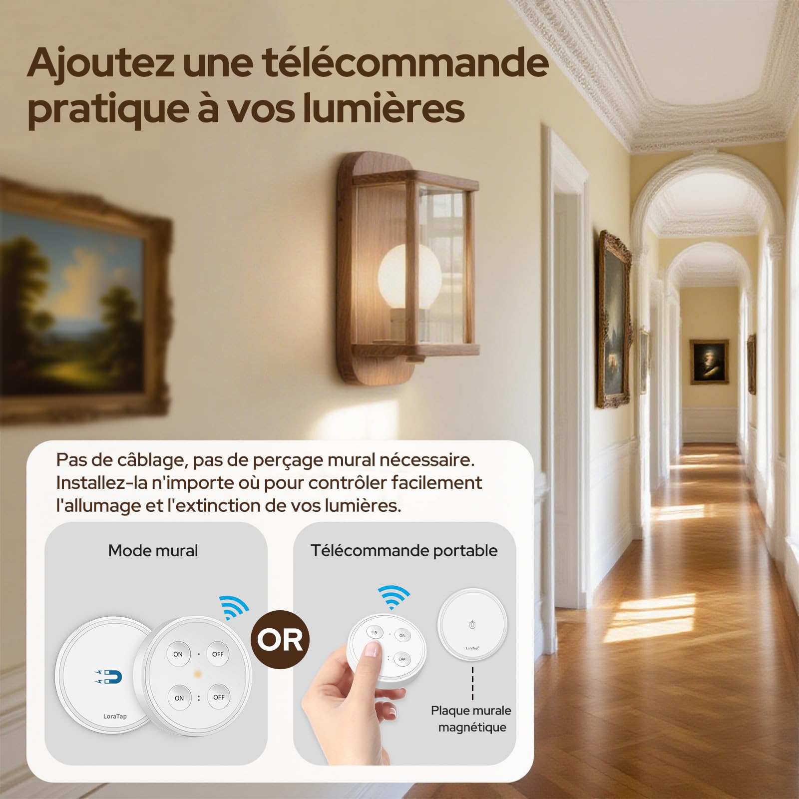LoraTap Douille d’Ampoule Sans Fil avec Télécommande, Double Douille E27, Lot de 2 avec Télécommande 4 Boutons, ON/OFF Indépendant pour Plafonniers, Placards & Lampes à Chaînette, 60W Max