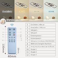 SEATAIN Fa Mennyezeti Lámpa - Fekete Téglalap 48W LED, Távirányítós, Fényerőszabályozható, 3000K-6000K, 4800lm, Éjszakai Fény Funkcióval 9