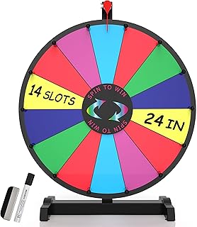 Hokut 24 inch Spinning Prize Wheel, 14 Color Slots Tabletop Spinner, Heavy Duty Base Roulette Wheel for Carnival, Trade Sh...