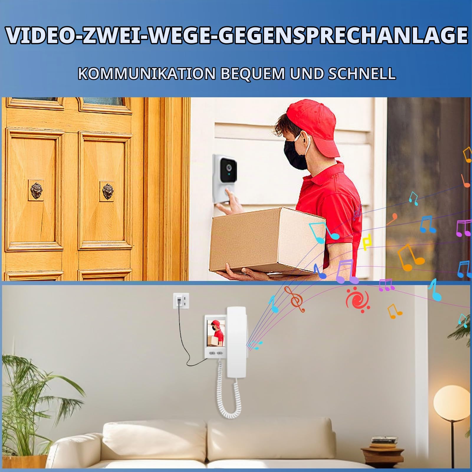 Video Door Phone System 4.5 Inch IPS Screen Wireless Doorbell with Camera Doorphone Telephone Style Wireless Doorbell Intercom Infrared Night Viewing 2 Way Intercom for Home Villa Apartment