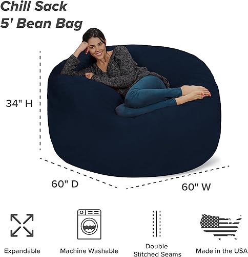 Miniatura 3 de Silla Chill Sack Bean Bag: muebles de espuma de memoria gigante y una tumbona grande. Gran sofá con gran cubierta de gamuza suave resistente al