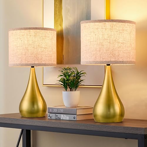 Miniatura 4 de Juego de 2 lámparas táctiles pequeñas y modernas de 18.1 pulgadas para mesita de noche, con regulables de 3 vías, lámparas de mesa para sala de