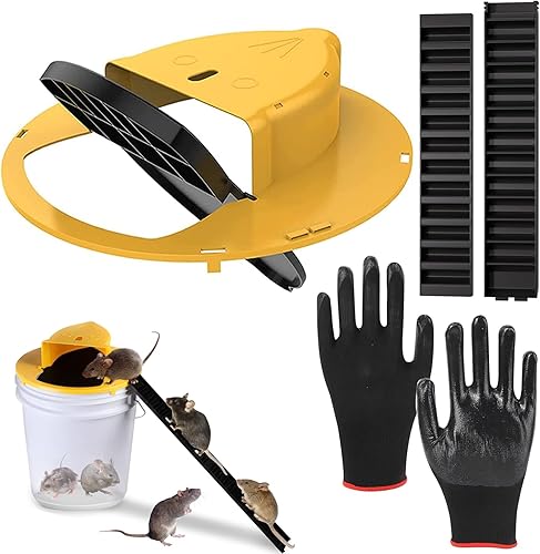 Trampa para ratones, 5 galones, compatible con cubeta de 5 galones, trampas para ratones en interiores para el hogar, tapa abatible y deslizante,