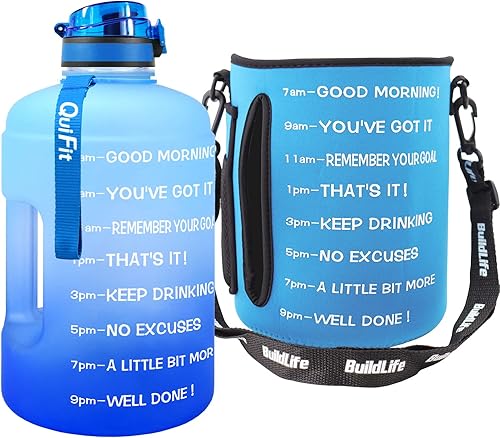 Miniatura 1 de QuiFit Botella de agua de 1 galón, botella de agua de 128 onzas con tiempos para beber, botella de agua motivacional sin BPA con infusor - Botella