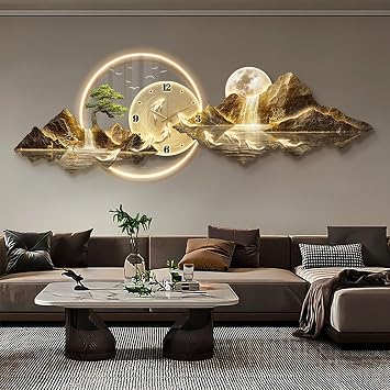ZUGIATP 3D Wall Art Decorative Clock Modern Wall Hanging With LED Light Art Sculpture Entrance Foyer Decorative Painting For Living Room Entrance HallStyle A,50 * 150cm/19 * 59in