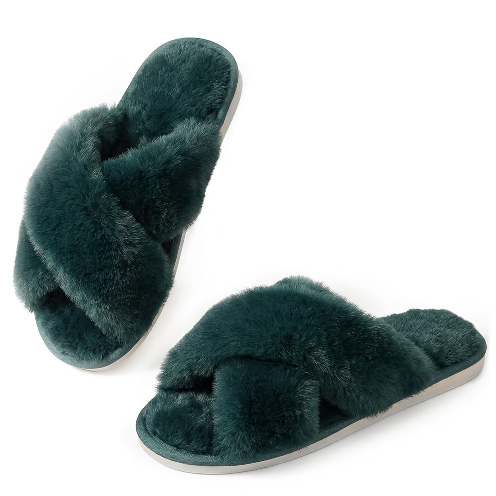 Ankis Hausschuhe Damen Plüsch mit Kreuzband Winter Warme Pantoffeln Memory-Schaum und Offene Zehenpartie Flauschige Hausschuhe Damen für Drinnen und Draußen (Weiß,Schwarz,Grau,Rosa,Kamel)
