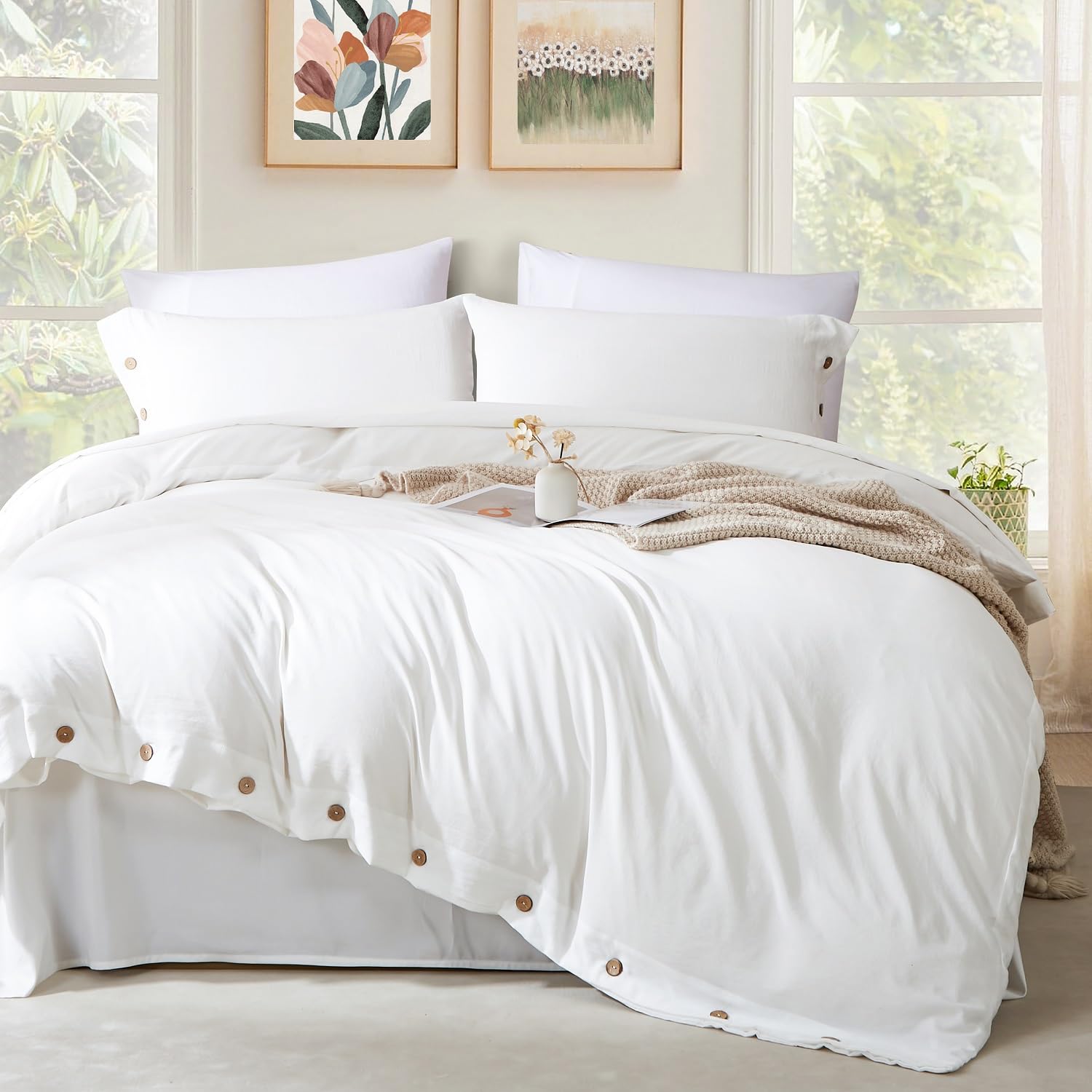 Lanqinglv Ropa de cama de 220 x 240 cm, 3 piezas, color blanco, 1 funda nórdica de 220 x 240 cm y 2 fundas de almohada de 80 x 80 cm, certificado Öko-Tex, microfibra con cierre de botones