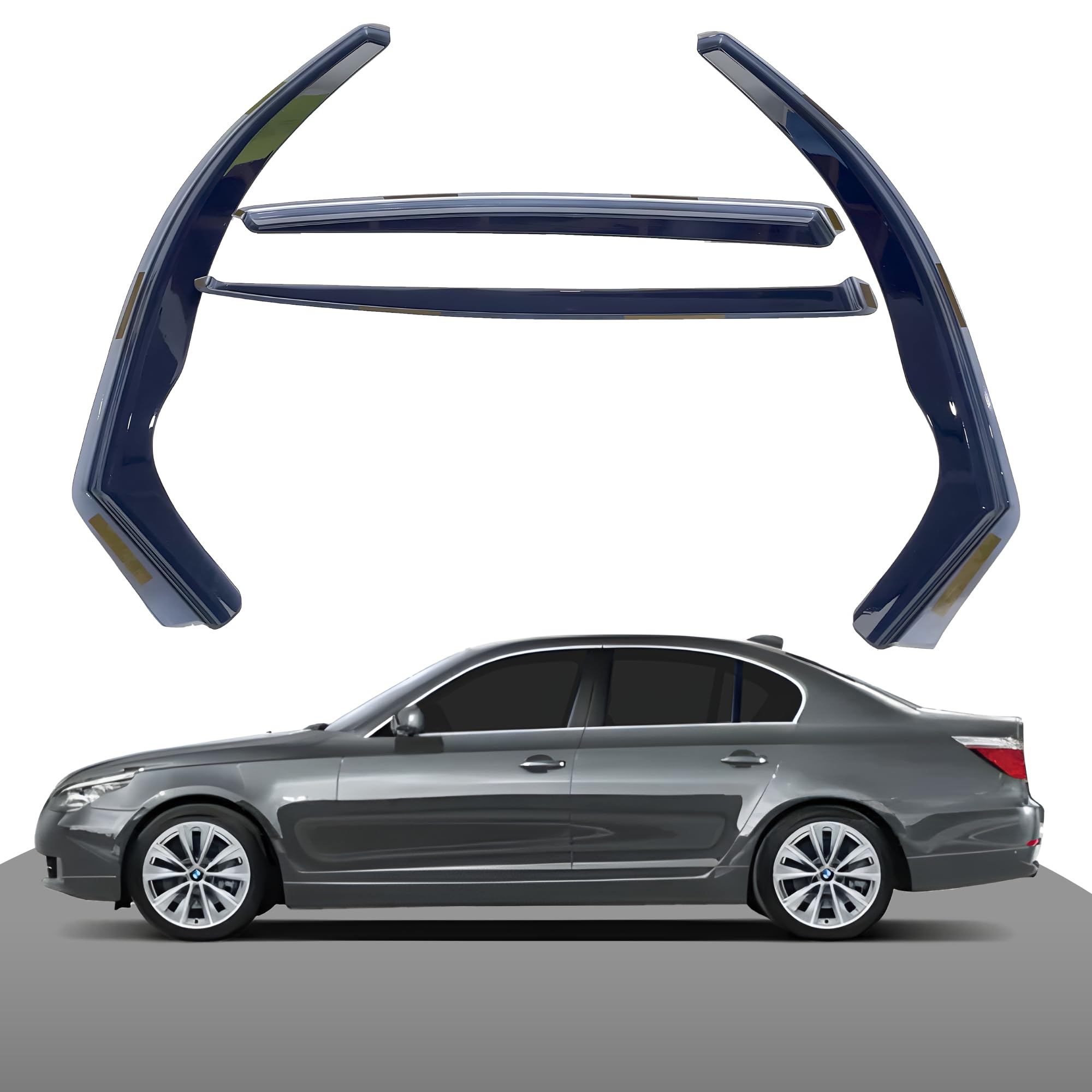 Haibak Wind Deflectors Set Compatible With BMW 5 Series 2003-2010 4 Doors 4pc in Channel Fitment With Rear View Mirror Rain Guard Carbon Fibre Blade