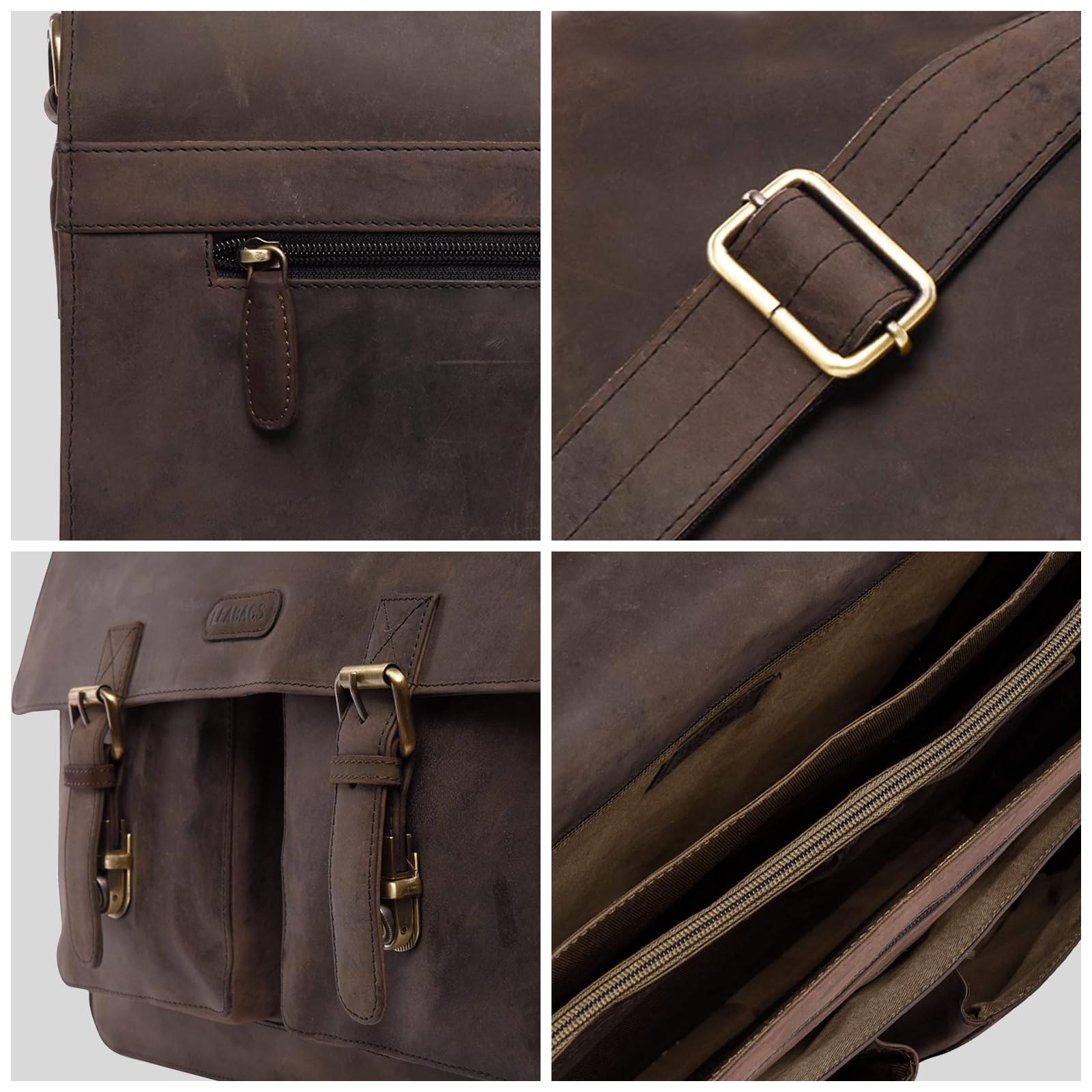 LEABAGS Borsa documenti per uomo e donna | Custodia per laptop in vera pelle 15" | Borsa a tracolla con tracolla | Borsa messenger | Borsa da lavoro