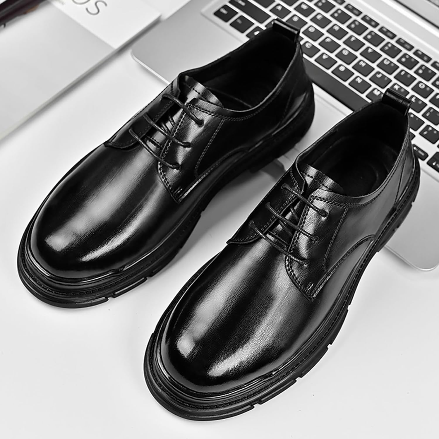 Men's Genuine Leather Lace Up Platform Oxfords Fashion Round Toe Low-Top Soft Sole Non-Slip Dress Derby Shoes Casual Business Wedding Prom Work Formal Shoes - Image 3