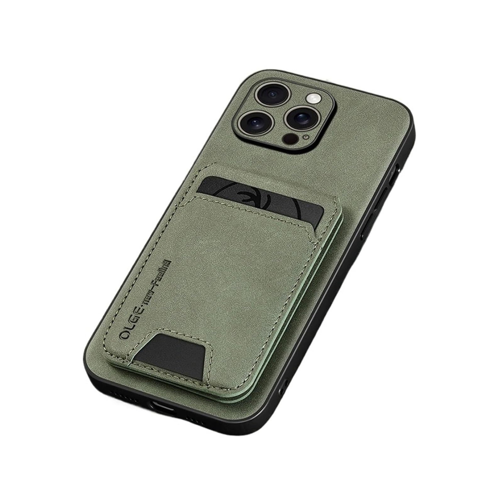 Funda de teléfono con tarjetero de cuero PU para iPhone 13 Pro Max en color verde antichoque 8