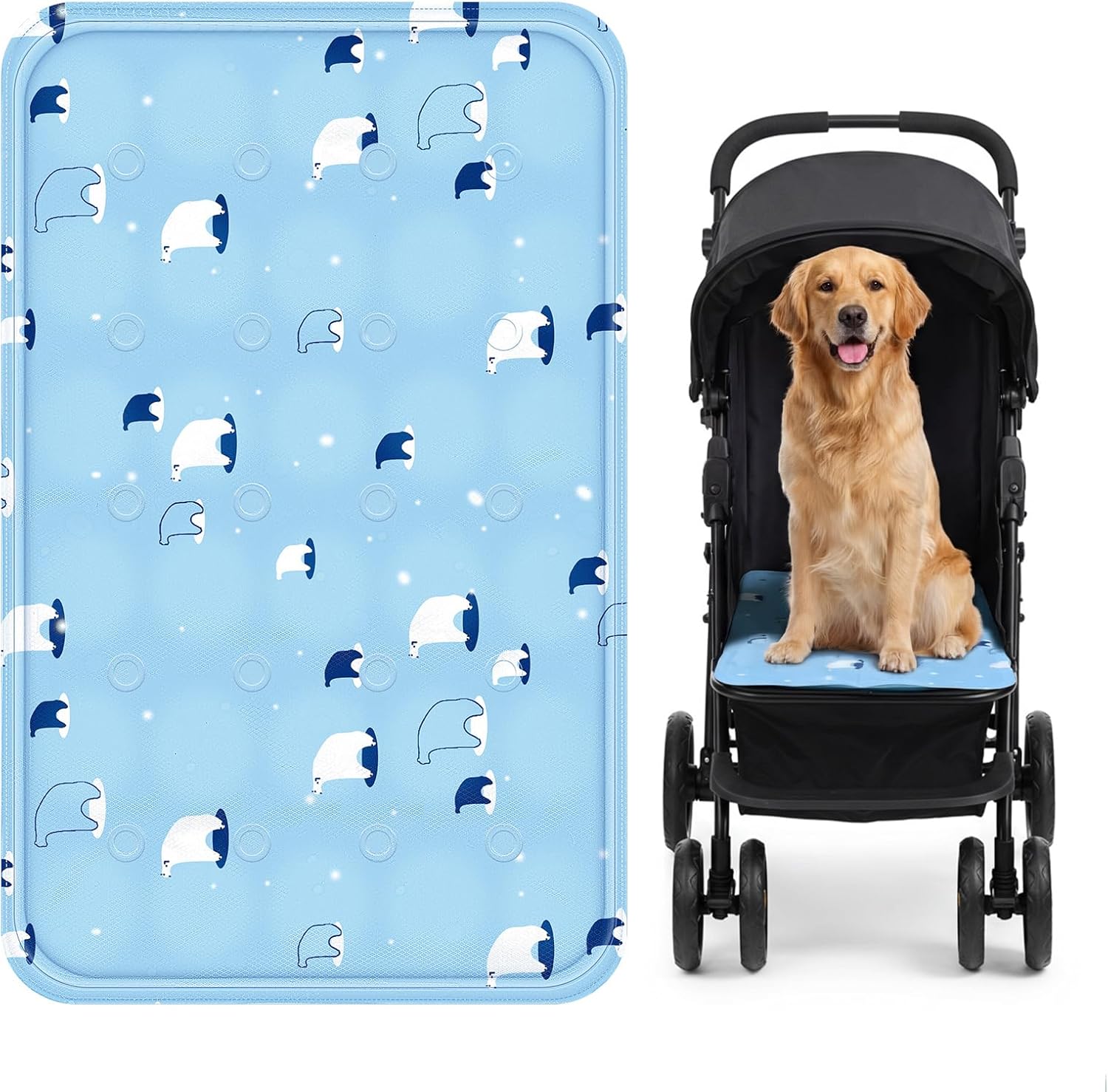 Nuanchu Dog Stroller Cooling Mat Waterproof Outdoor Pet Cooling Mat Washable Summer Cat Sleeping Blanket for Pet Stroller(23.62 x 35.43 Inches,Sky Blue Bear)