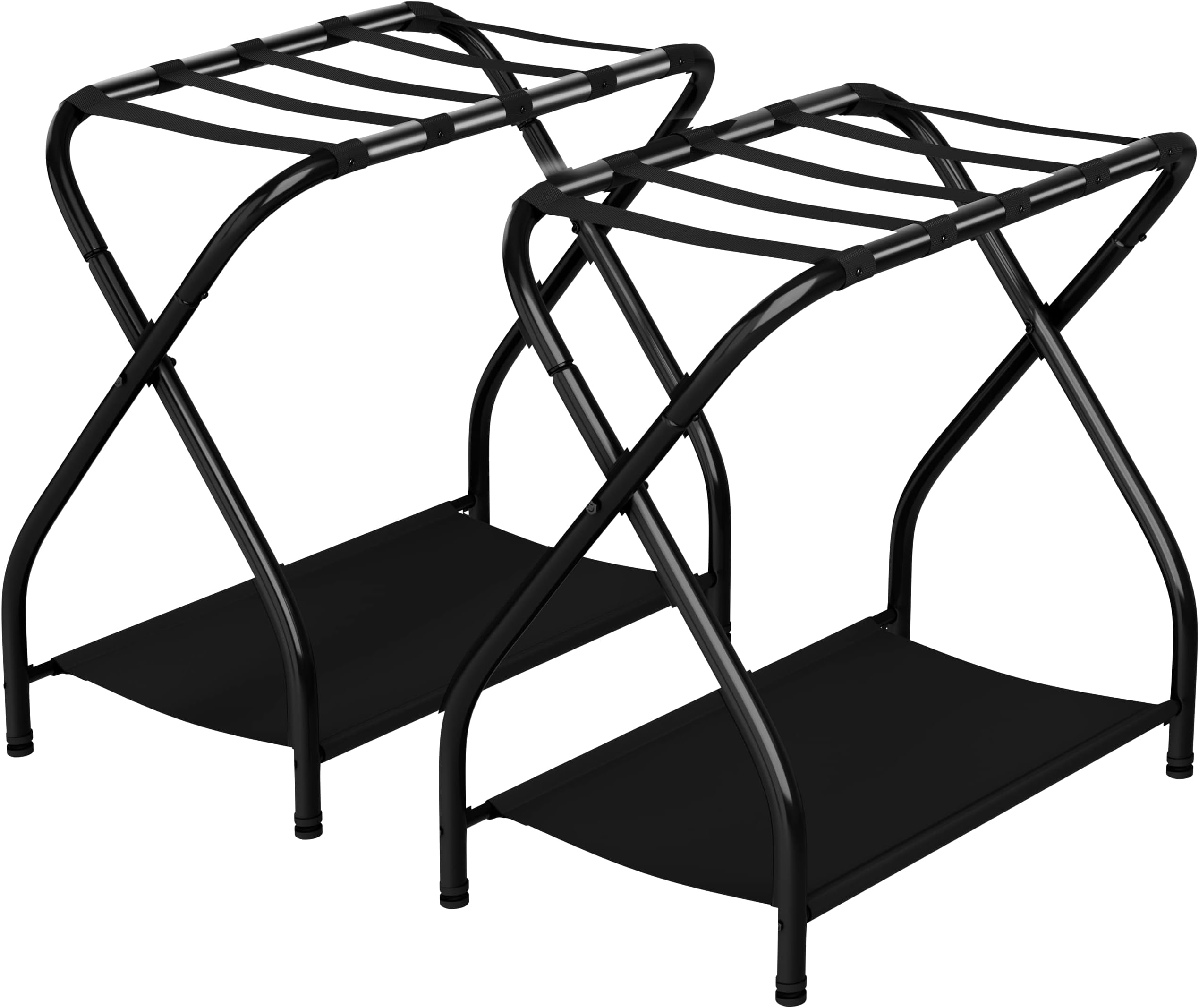 Bartnelli2-Pack Premium Luggage Rack with Folding Storage Shelf | Collapsible Metal Suitcase Stand with Foldable Durable Nylon Straps for Bedroom, Guest Room, or Hotel