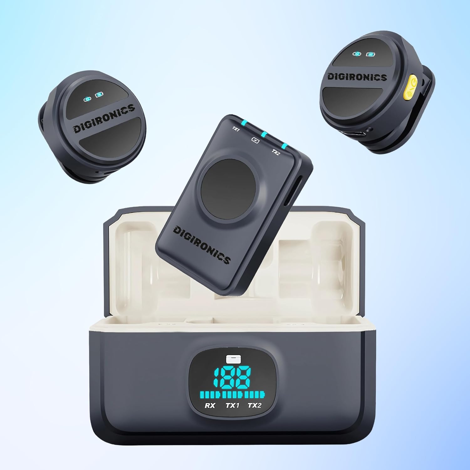 Digironics SSH-004 Wireless Mic with Magnetic Clip | Dual Transmitters & Receiver with Charging Case | Noise Cancelling Mic for YouTube, Podcast, Content Creation | DSLR, MacBook, Type-C, 3.5mm