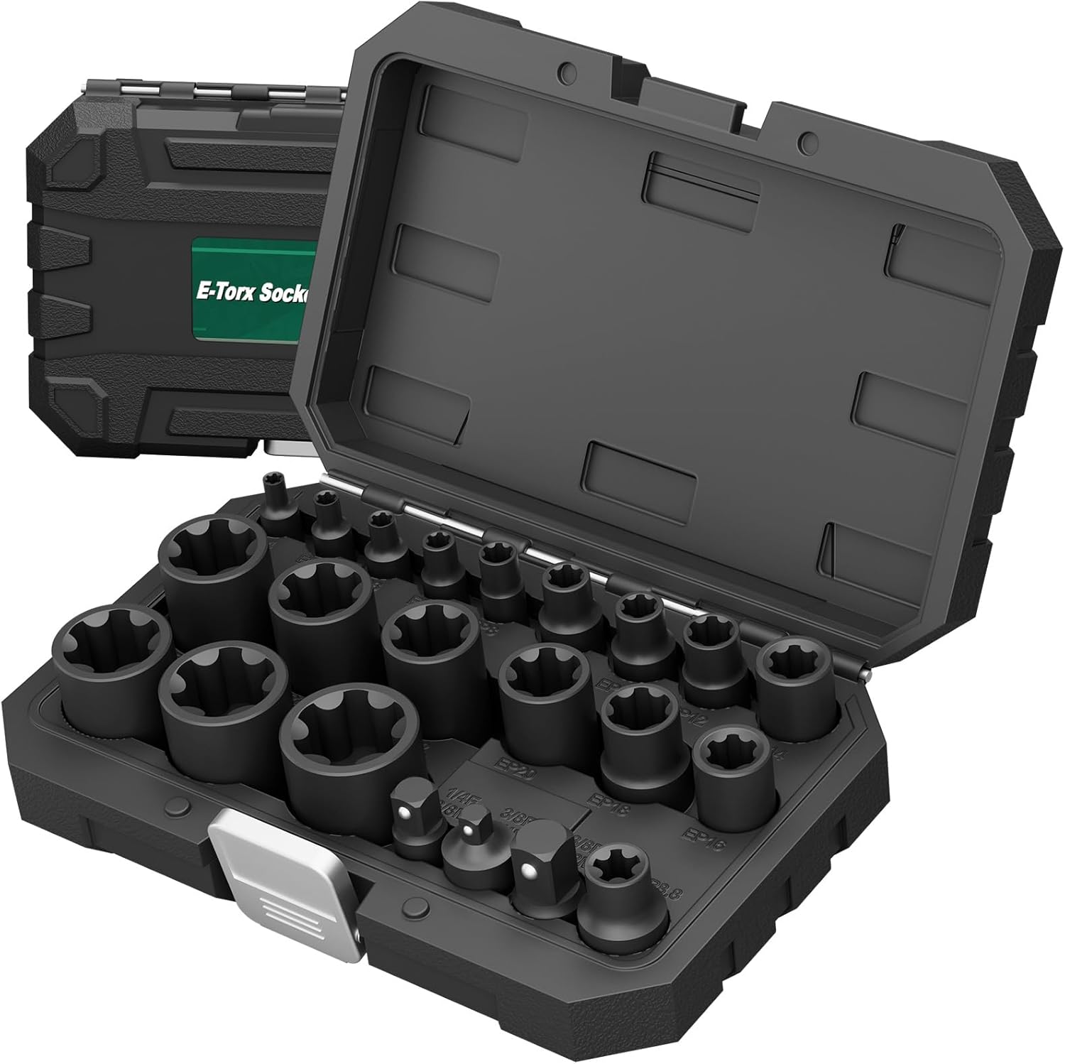 22-Piece External Torx Plus Socket Set, 6-Point EP4-EP32 with Specialty EP8.8 for EV Battery Removal, 1/4" 3/8" 1/2" Drive E-Torx Plus Sockets for Automotive & Engine Repair, Cr-V Steel