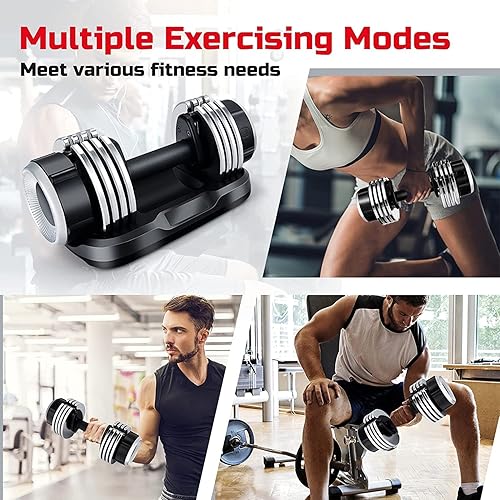 Miniatura 2 de Mancuerna ajustable de 5 a 25 libras con mango antideslizante, bandeja de polipropileno, 8 placas de peso, ajuste rápido de peso, sistema de bloqueo