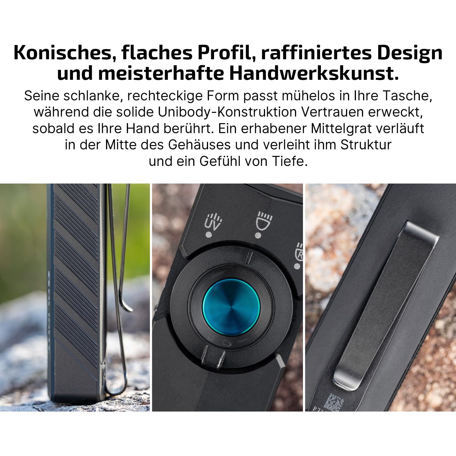 OLIGHT ArkPro Lite klein Taschenlampe, rotlicht taschenlampe als SOS-Signal | 1200 Lumen, Dreifach Weißlicht Taschenlampe mit magnetische und USB-C, UV Licht zur Erkennung von Haustiere, Camping, Schwarz