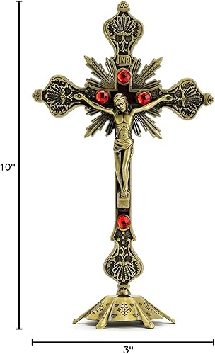 Miniatura 6 de Calculs Cruz de mesa de metal con crucifijo de Jesús para decoración del hogar, cruz católica para oraciones cristianas, Jerusalén, 10 pulgadas,