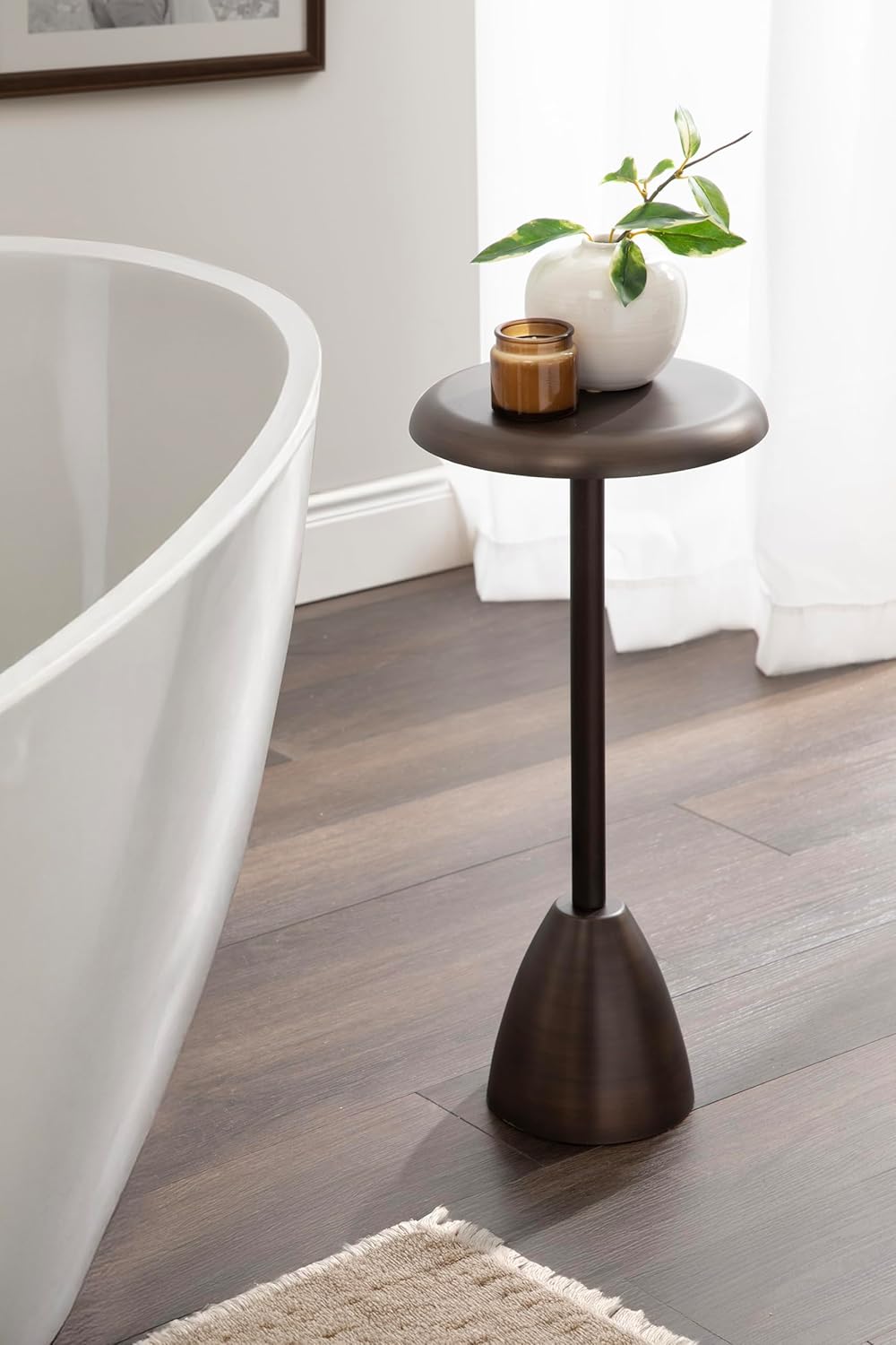 Kate and Laurel Morizet Modern Round Drink Table, 10 x 10 x 22, Bronze, Transitional Metal Martini Table with Pedestal Design for Use as Small Indoor Plant Stand or Living Room Accent