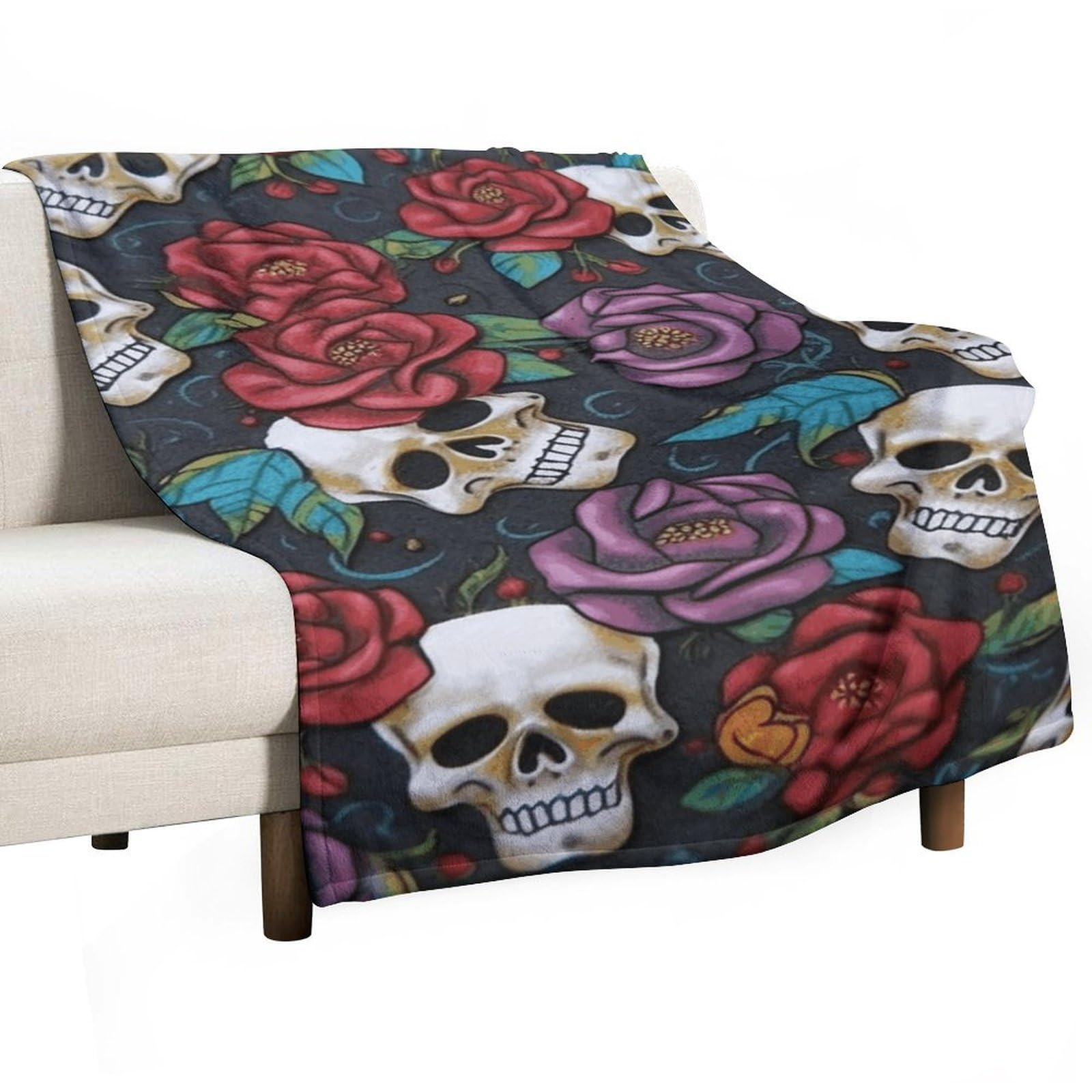 Couverture polaire motif tête de mort, cadeau idéal douce et légère