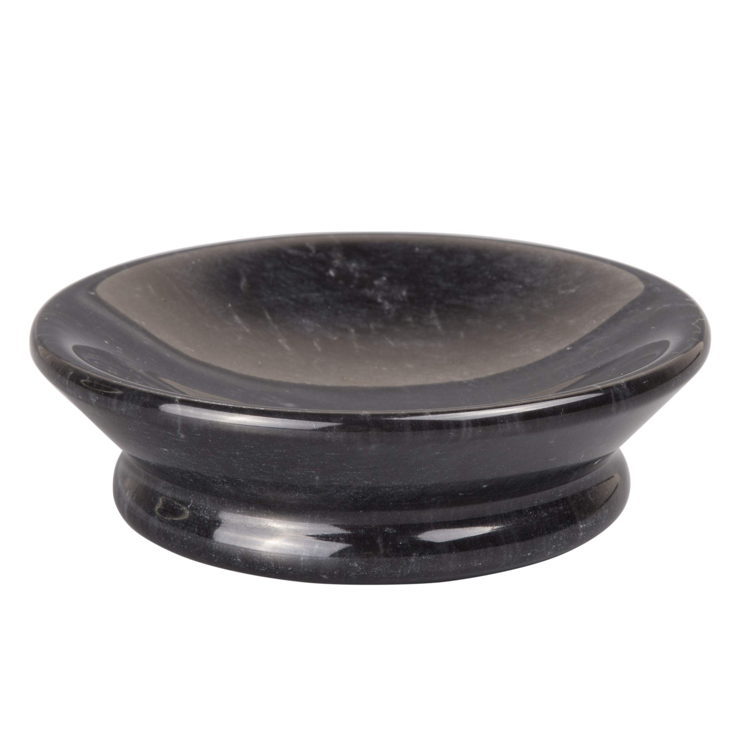 Creative Home Natural Black Marble Round Soap Dish Soap Tray Holder Bathroom Vanity Countertop Accessories Organizer Kitchen Sink Sponge Holder, 5.1" Diam. x 1.5" H, Black
