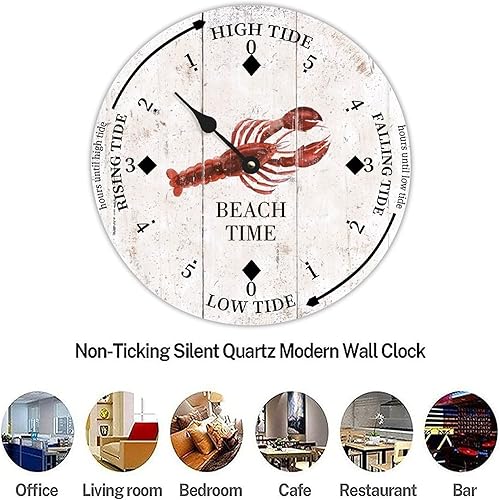Miniatura 7 de Beach Time Lobster Farmhouse - Reloj de marea de madera de la costa este del océano náutico con luna, reloj de madera de marea alta y baja,