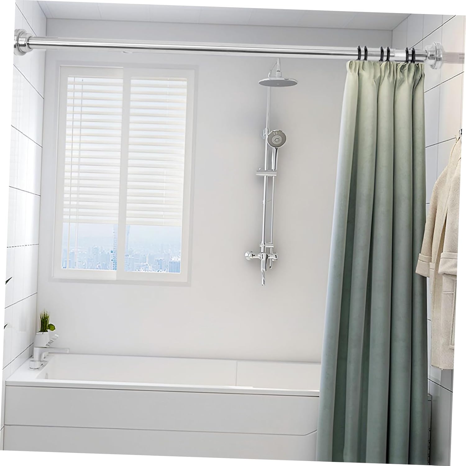 LIFKOME Extendable Stainless Steel Shower Curtain Rod Spring Tension Rod for Bathroom Wardrobe No Drilling Required Multi Purpose Use for Clothesline Curtains Fits