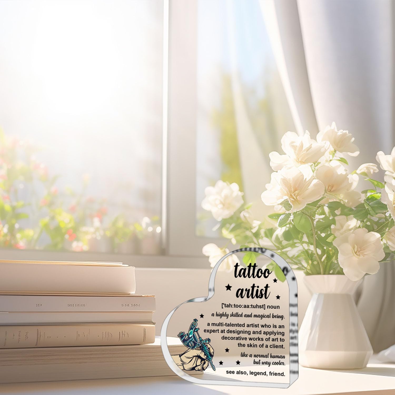 Tattoo Artist Gift for Women Men,Inspirational Gifts for Women,Thank You Gifts for Tattoo Artist,Heart Shaped Acrylic Desk Decorative Sign for Home Office,Birthday Thank You Gifts - Image 5