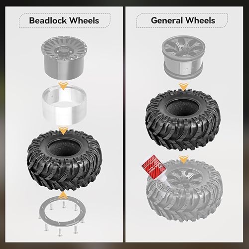 Miniatura 3 de 2.2 RC Crawler Neumáticos 1/10 RC Crawler Neumáticos con insertos de espuma OD 5.04 pulgadas/5.039 in para Axial Wraith Wrangler Wraith Spawn 1/10