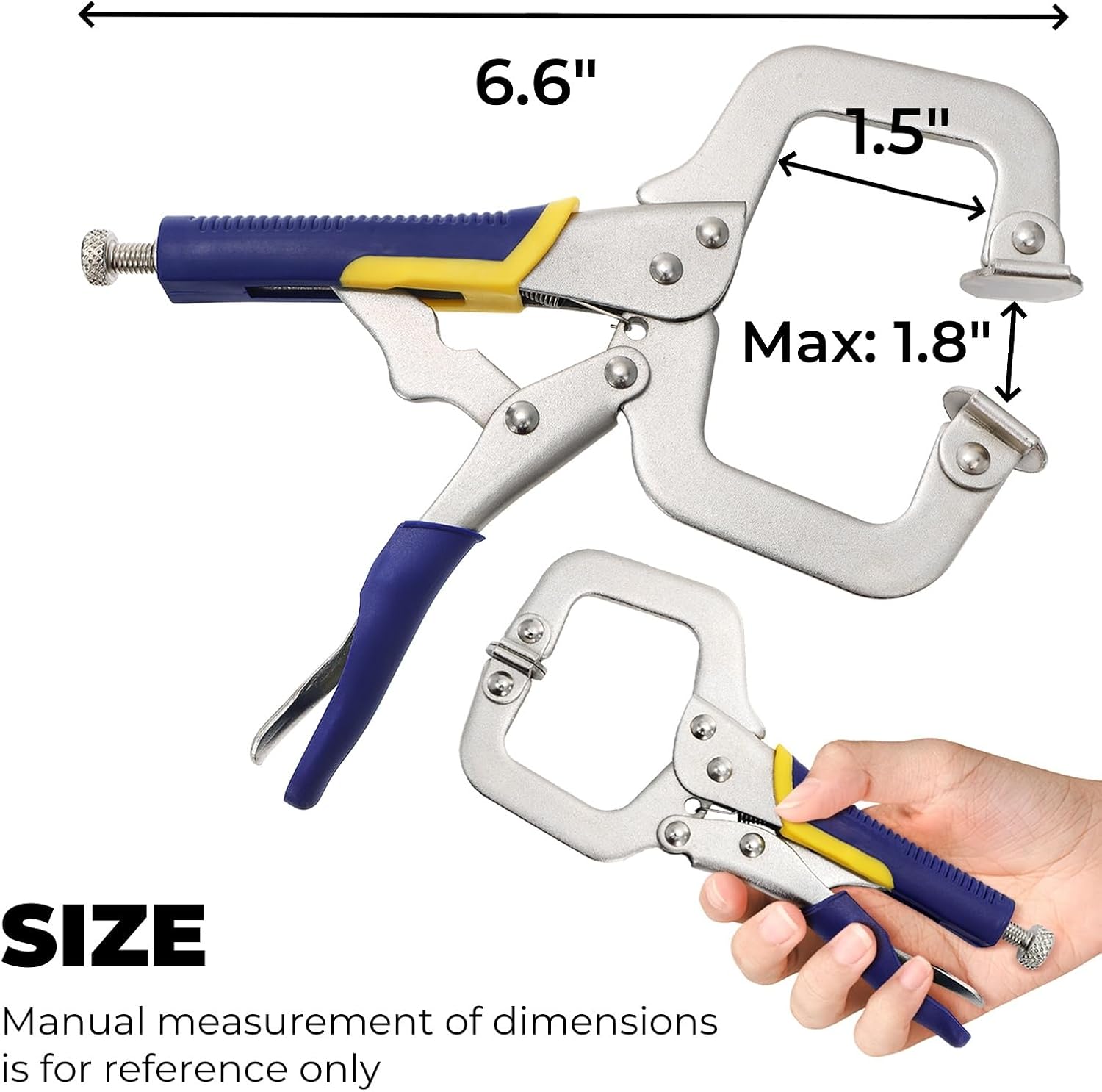 Hiceeden 4 Pack 6 Inch Metal Face Clamps with Swivel Pad, Adjustable C Clamp with Rubber Handle, Welding Vise Grip Clamps for Woodworking, Cabinetry, Carpentry, Repair, Pocket Hole Joinery