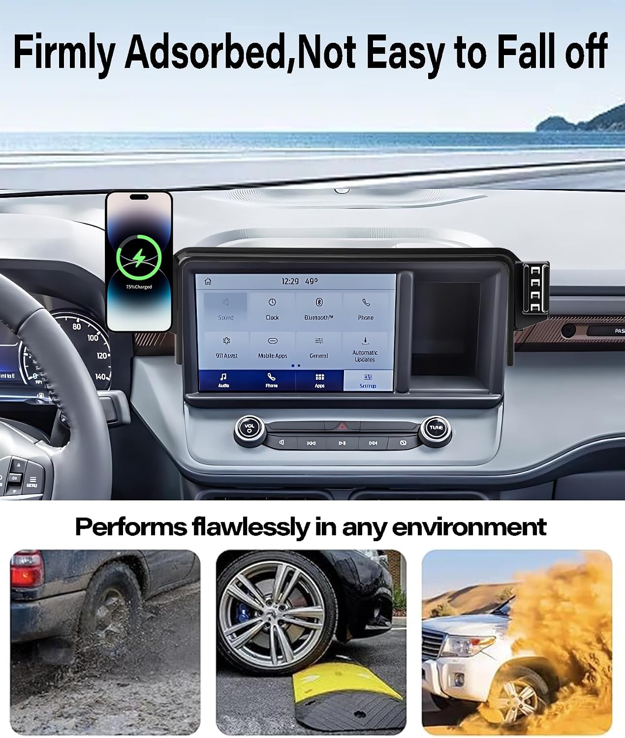 Car Phone Holder for Ford Maverick 2022 2023 2024 Accessories 15W MagSafe Fast Wireless Charger Cell Phone Mount Apply to 8 Inch Touch Screen Fixed Clip Handsfree 360° Rotation