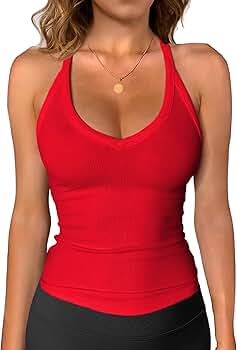 iGENJUN Womens Cute V-Neck Ribbed Tank Tops Sexy Cotton