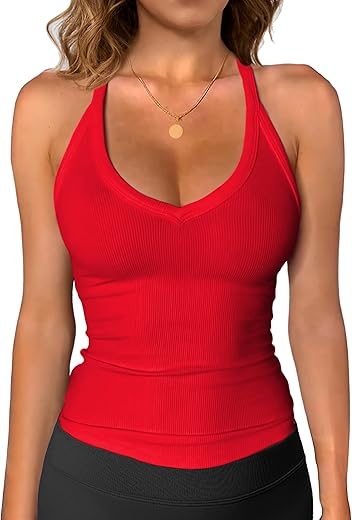 iGENJUN Womens Spaghetti Strap V-Neck Ribbed Tank Tops for Women 2026 Slim Fitted Soft Camisole Basic Layering Shirts