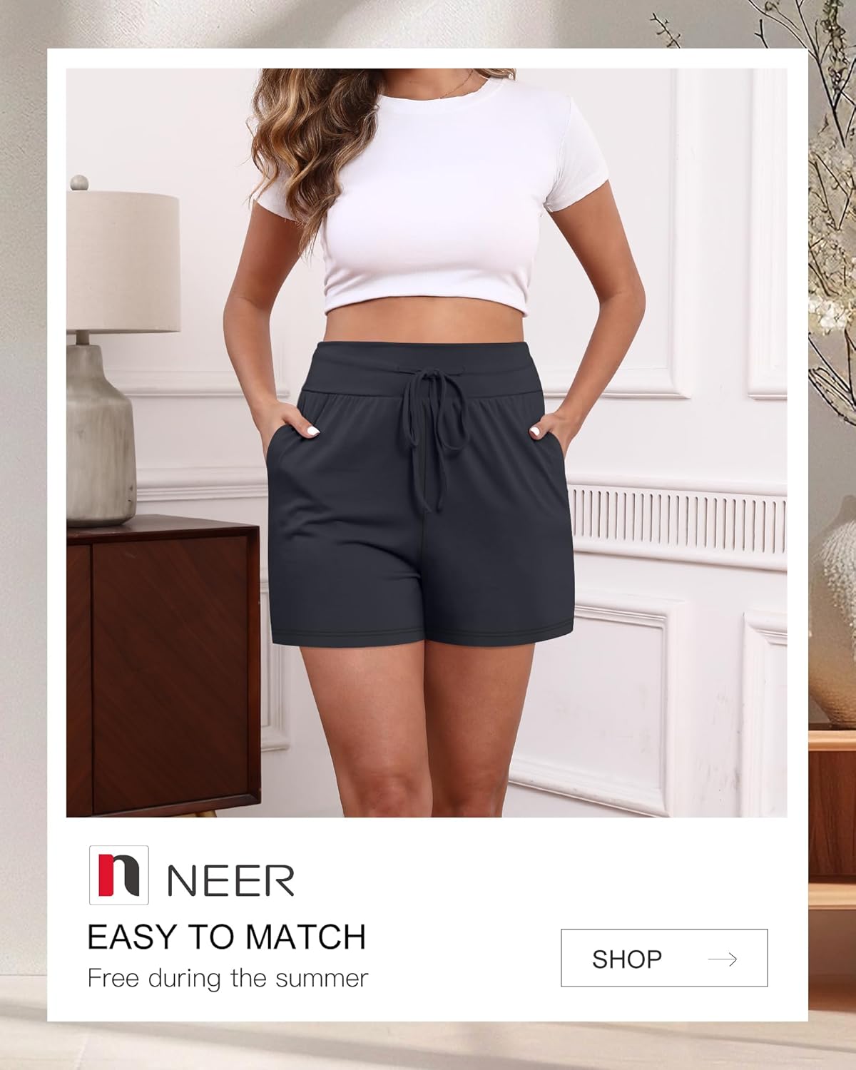 Neer 3 Pack Women's Sweat Shorts, Drawstring Lounge Shorts Casual Summer Lightweight Soft Athletic Shorts with Pockets - Image 7