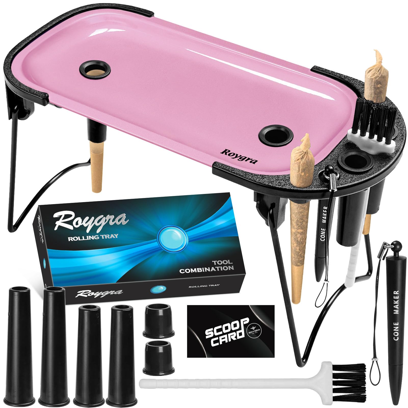 roygra Foldable Rolling Tray Set, Complete Smoking Accessories, Cone Loader