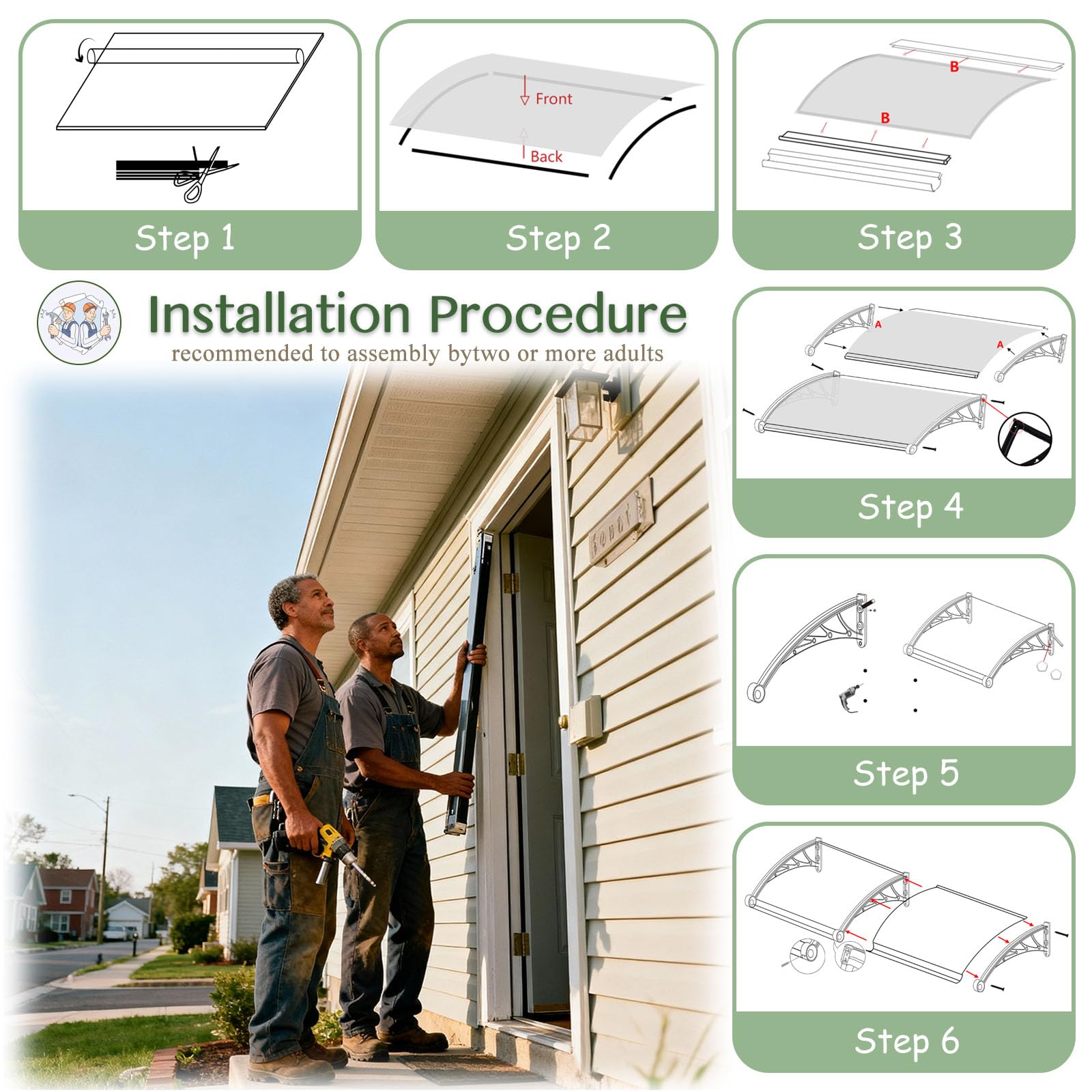 Tettoia per Porta Esterno con Lavandino, 100x250cm Pensilina Tettoia Raggi UV Antipioggia Antineve con Staffe in Acciaio Plastico Pannello Policarbonato Protezion Copertura per Balcone Patio