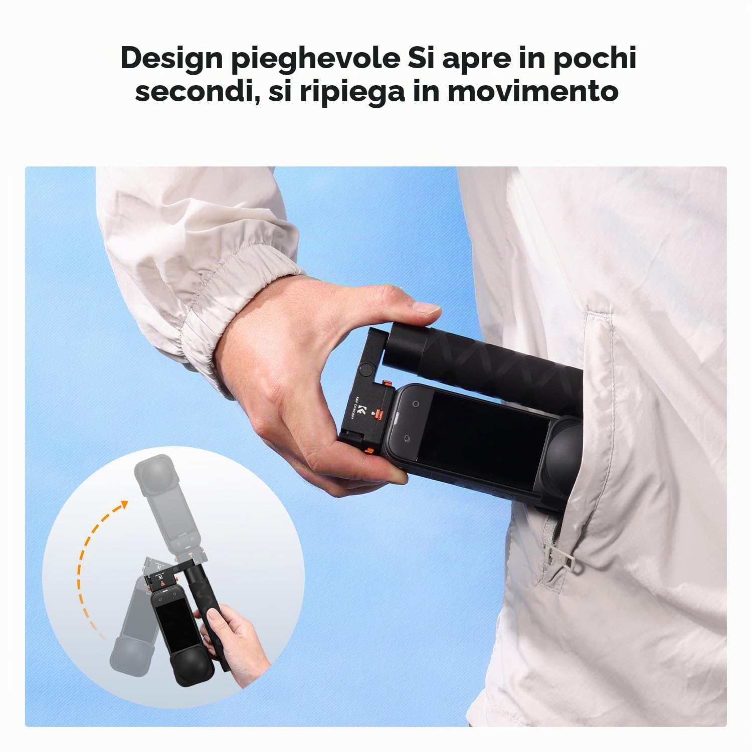 K&F CONCEPT Bastone Selfie Pieghevole Invisibile da 89 cm, Magnetico a Rilascio Rapido, Compatibile con Insta360 X5, in Alluminio con Impugnatura e Blocco di Sicurezza