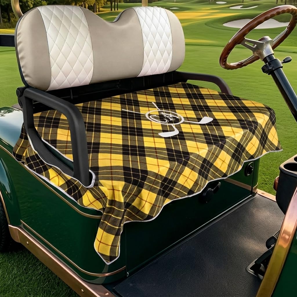 Coprisedile personalizzato per carrello da golf, con nome personalizzato, asciugamano per carrello da golf, coperta | 8 colori plaid e 9 motivi | 130 x 80 cm poliestere | regalo per uomini