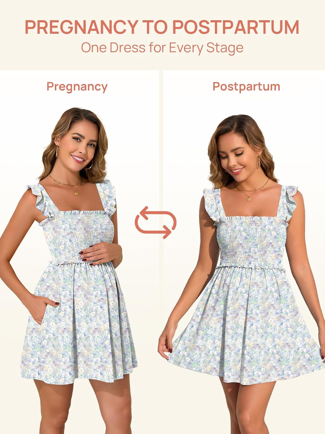 Summer Mae Smocked Maternity Swim Dress One Piece Swimsuit with Built-in Pockets Bottom Ruffle A Line Pregnancy Bathing Suit