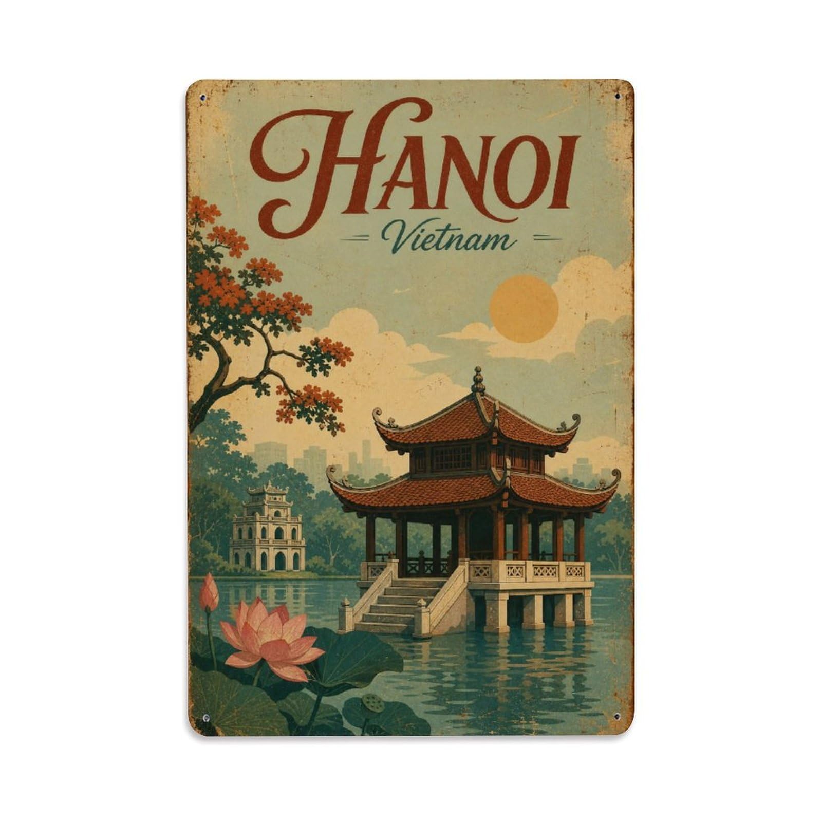 Vietnam Hanoi Lake Pavilion Landmark Heritage Travel Metal Tin Sign