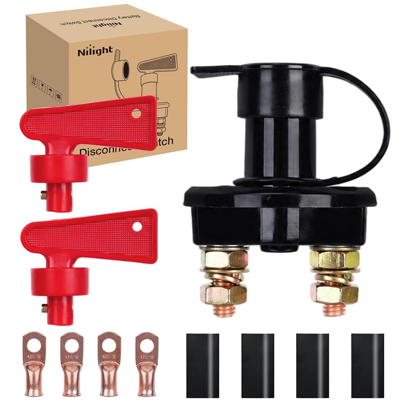 Chave geral corta-corrente de bateria Nilight 12 V/24 V com chave removível e capa impermeável – 1 unidade