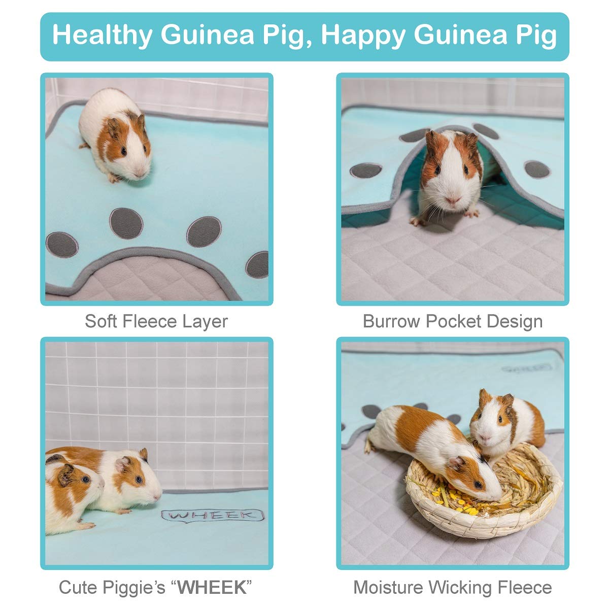 Meerschweinchen-Bettwäsche – Fleece-Käfigeinlage für Meerschweinchen mit Einschubtasche, super saugfähige Decke und verbesserte wasserdichte Bodeneinlagen, Kleintiere, 120 × 61 cm