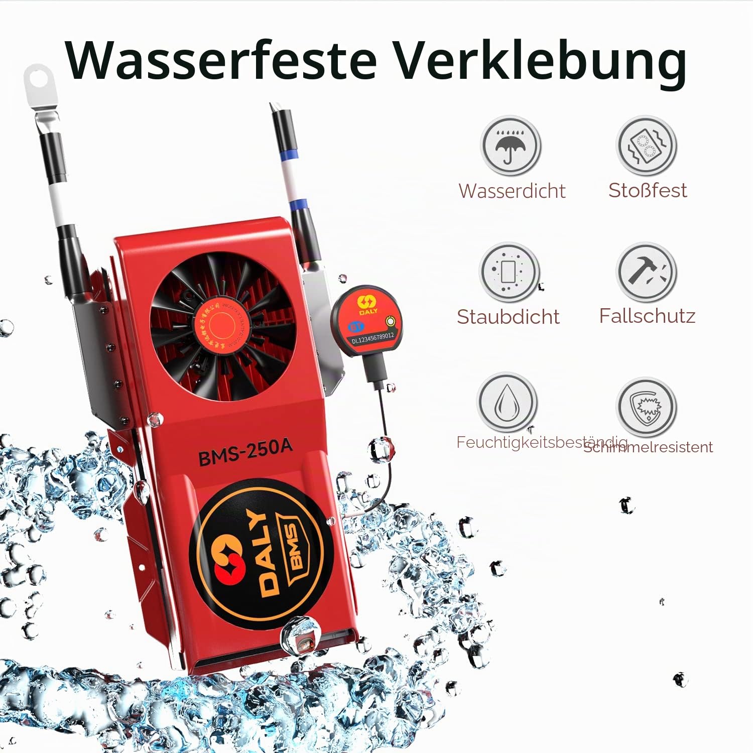 DALY Smart BMS LiFePo4 16S 48V 250A mit Lüfter, mit App zur Überwachung sichtbarer Daten, Bluetooth-Modul, UART-Kommunikation für die Verwaltung von 3,2-V-Lithiumbatterien