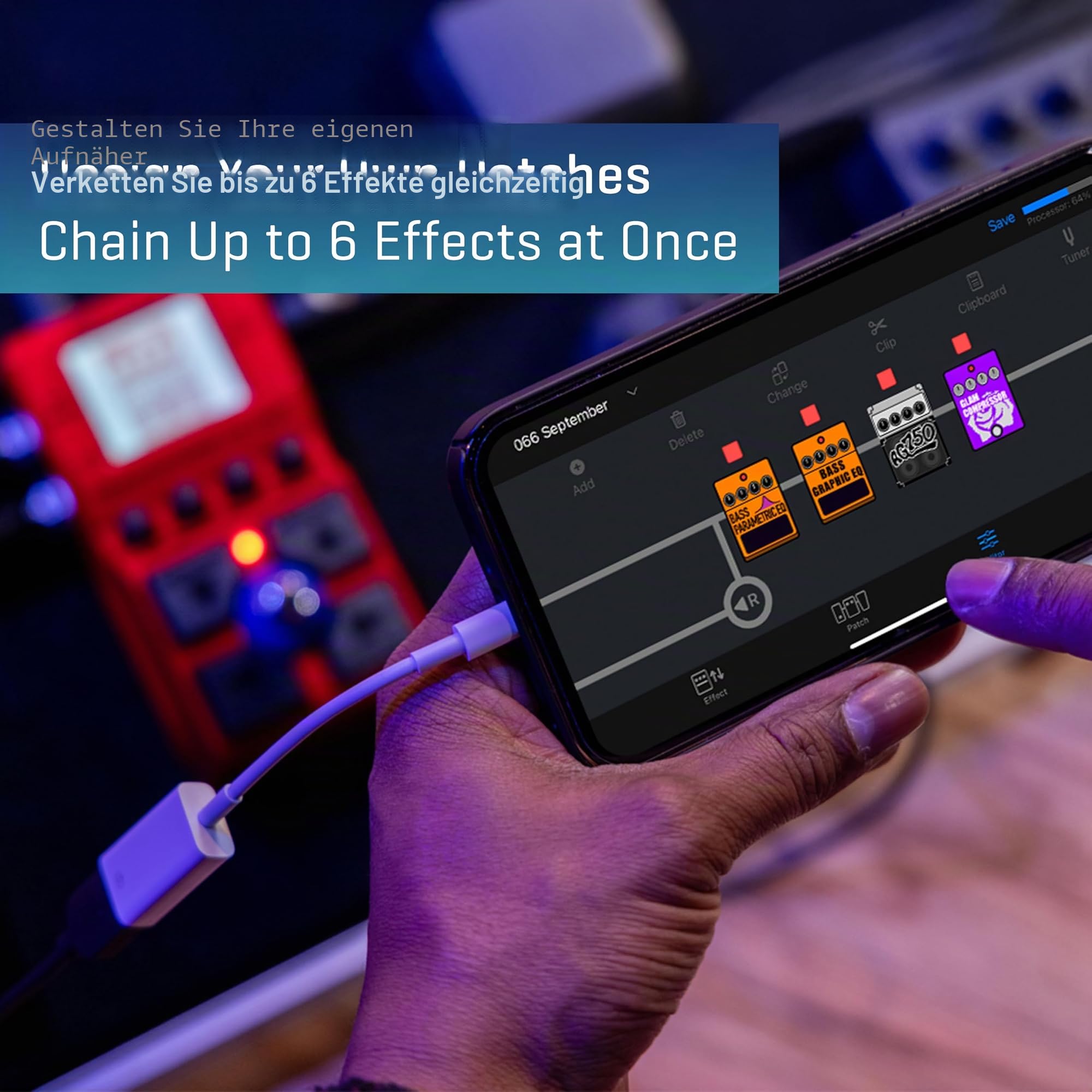 ZOOM MS-60B+ Bass-Multi-Effektpedal, Simulation berühmter Verstärker und klangbestimmender Vorverstärker, 75 Effekte wie Overdrive, Octaver, Filter, Modulation, Synths, Distortion u.a., rot