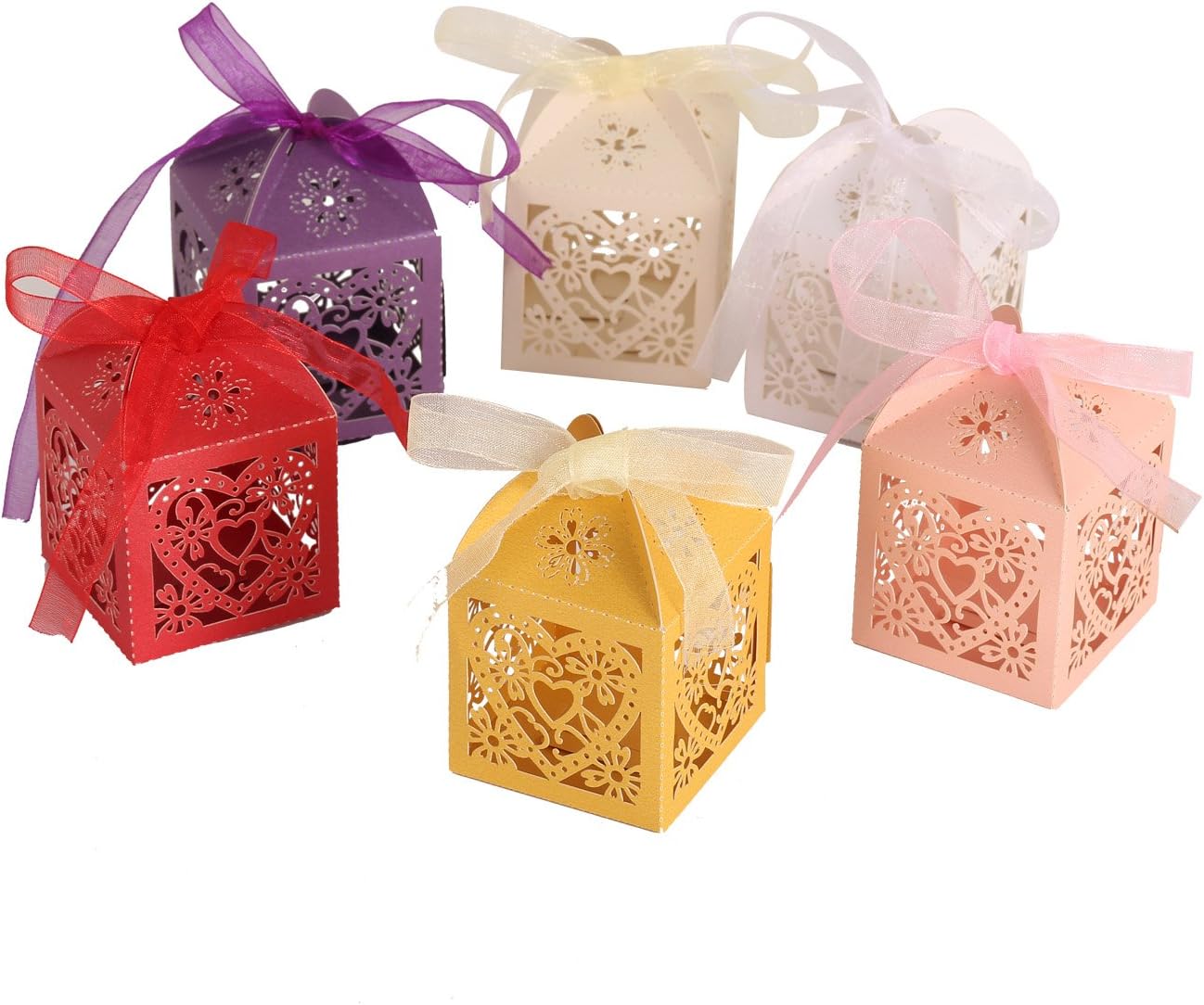 KPOSIYA 70 Pack Love Heart Laser Cut Wedding Party Favor Box Candy Bag Chocolate Gift Boxes Bridal Birthday Shower Bomboniere with Ribbons - Image 5