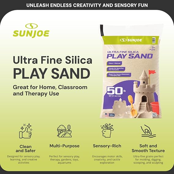 Sun Joe Silica Play Sand for Sandbox, Ultra Fine, PLYSAND50