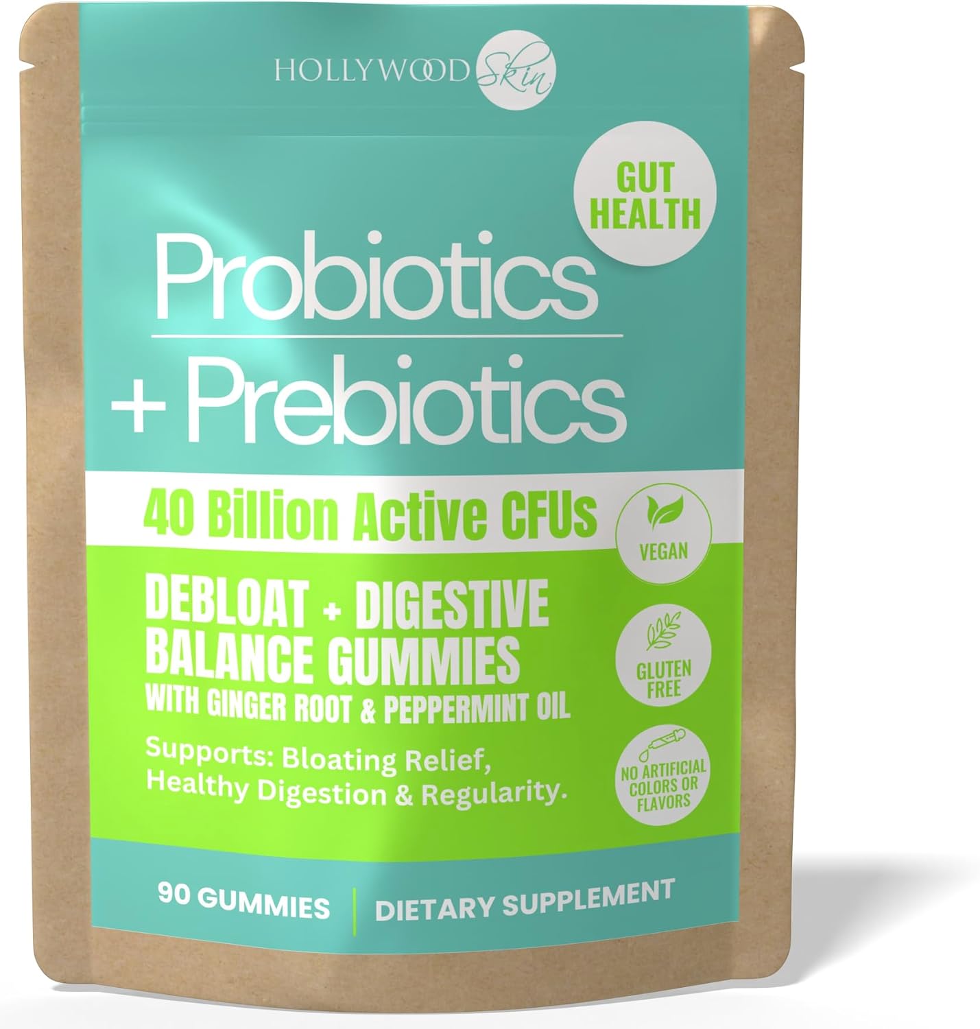 5X Strength – 40 Billion CFU Probiotic Gummies for Women & Men | Prebiotics, Ginger & Peppermint | Reduce Bloating, Support Digestion & Gut Health | Vegan, Non-GMO, Naturally Flavored – 90 Gummies