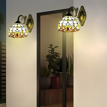 Vintage Style Wall Lamp, Baroque Stained Glass Wall Light, Industrial Vintage Gooseneck Wall Light, Indoor Bedside Lamp for Living Room, Bedroom, Office, Bar, Wall Lighting [Energy Class E]