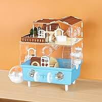 Gaiola grande para hamster de acrílico de 2 níveis, habitat com esconderijo e roda de corrida, casa de hamster anão azul para gerbos anões, hamsters sírios, azul, 30 cm C x 24 cm L x 43 cm A